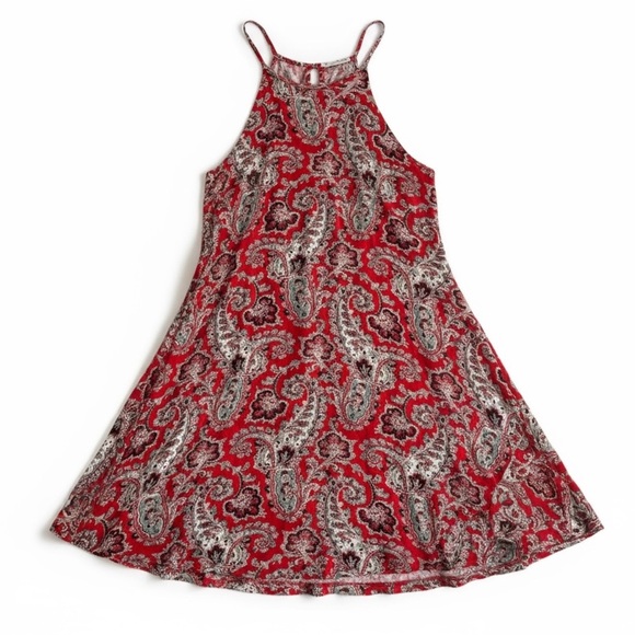 American Eagle Outfitters Tops - American Eagle Paisley Halter Tunic Tank Top Red Flowy Boho Resort Concert M